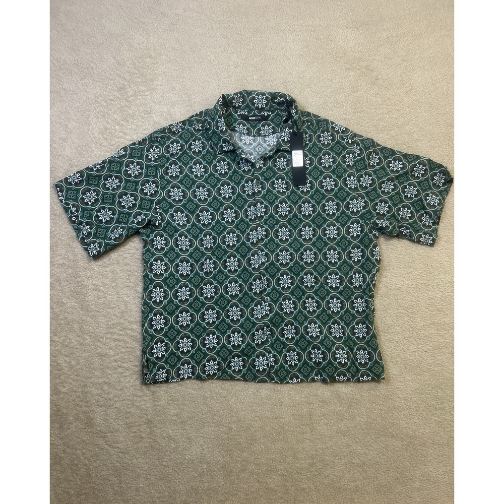 NovaMen Kaleidoscope Button Up Short Sleeve Green Medium Boho Southwestern Aztec